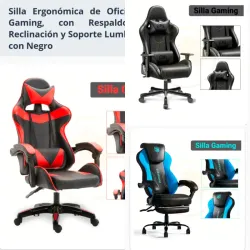 Sillas Gaming Ergonómicas, con Respaldo Alto, Reclinación Manual, Reposacabezas y Reposapiés Ajustables, VARIOS COLORES