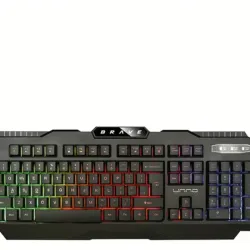 Teclado Gamer Unno Tekno Brave USB Retroiluminado Rainbow 104 Teclas Anti-Ghosting Cable Trenzado 5FT