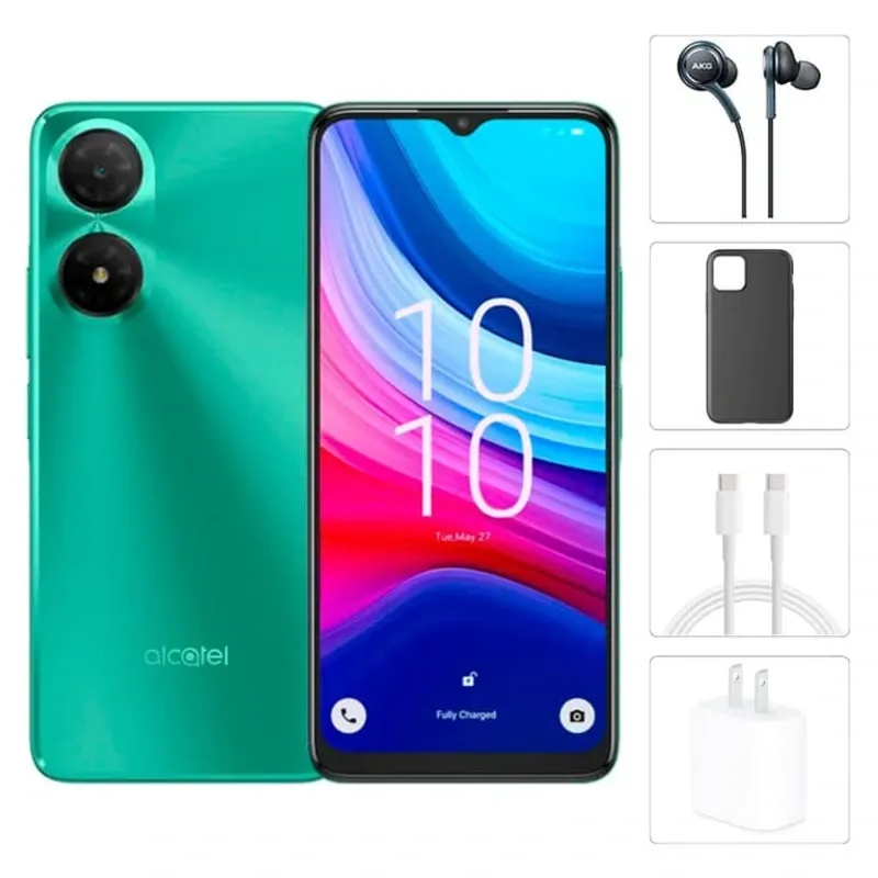 Teléfono Alcatel 3, 3GB + 6GB Ram, Total 9GB Ram, 64GB Almacenamiento, Con Cover, Mica y Audífonos - Verde azulado