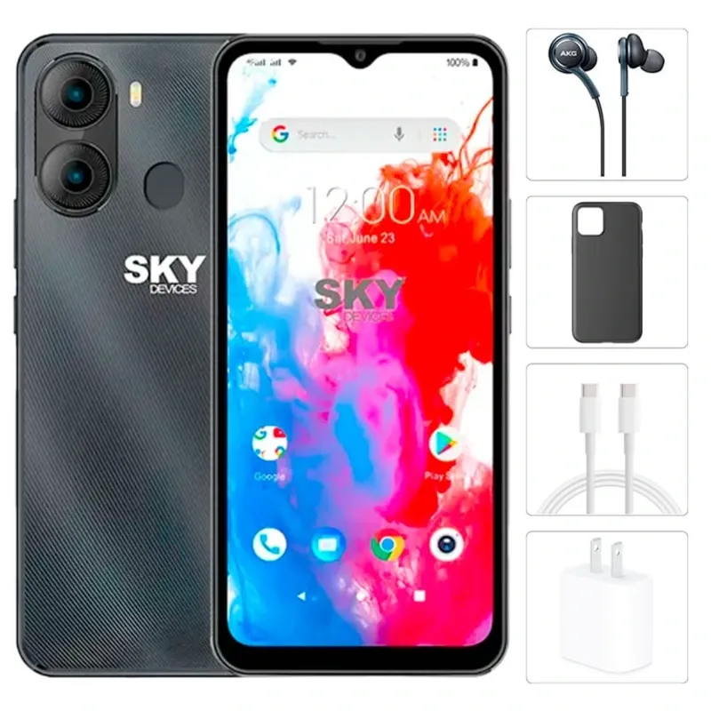 Teléfono Sky 65 Pro, 3GB, 64GB Almacenamiento, Con Cover, Mica y Audífonos - Negro