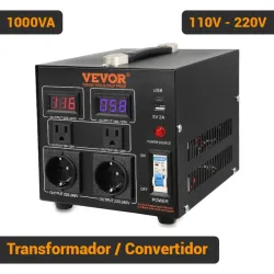 Transformador Convertidor de Voltaje VEVOR 1000VA 110V-220V Step Up Down Compacto Negro