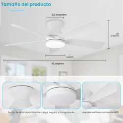 Ventilador de techo moderno Depuley 42 pulgadas 5 aspas, LUCES LED (3 MODO DE ILUMINACIÓN) BLANCO, MANDO A DISTANCIA, NUEVO EN CAJA.