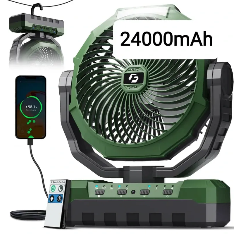 Ventilador recargable portátil FRIZCOL 24000mAh (Hasta 60Hrs uso continuo) Luz LED y mando a distancia, POWER BANK, Nuevo en caja.