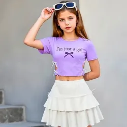 Blusa con detalle de Lazos y Falda casual