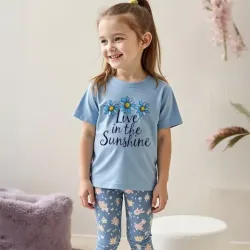 camiseta gráfica "Vive en el sol" y leggins de flores 