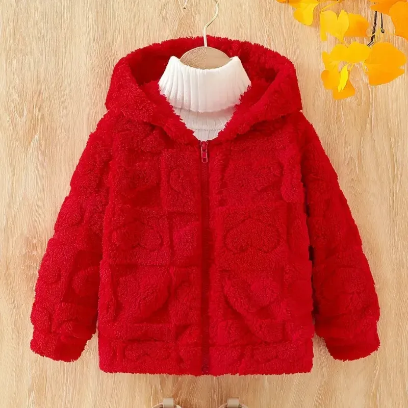 Chaqueta con Capucha de Peluche en Forma de Corazón para Niñas