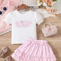 Conjunto de dos piezas de estilo casual para niñas con letras "sweet" en inglés