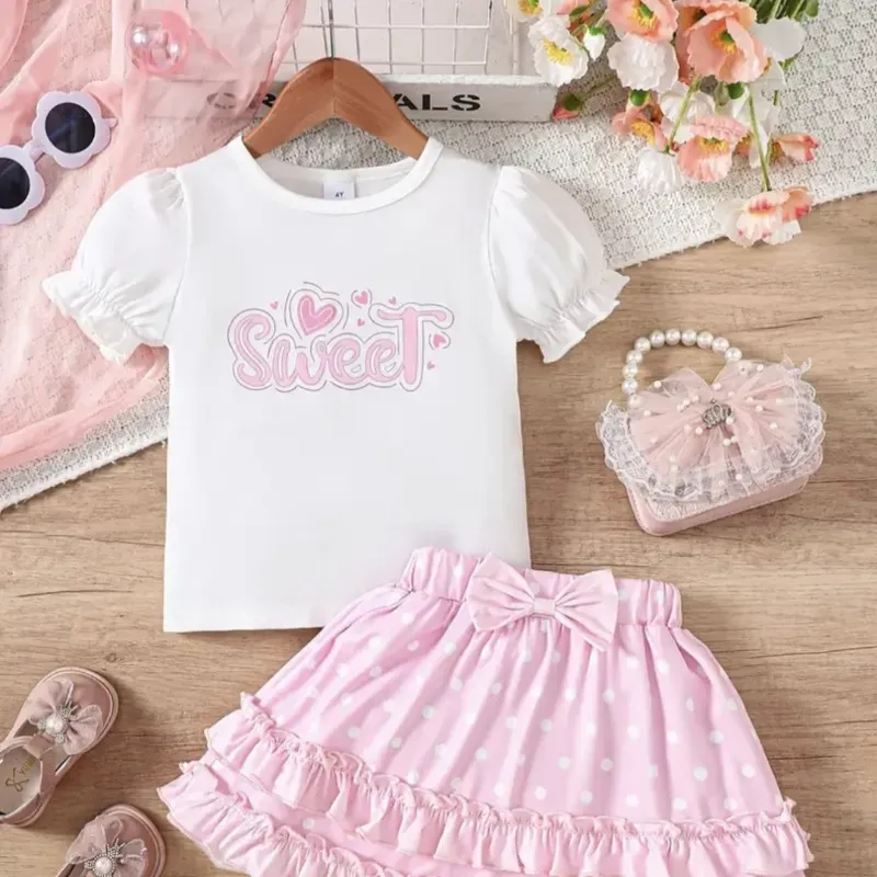 Conjunto de dos piezas de estilo casual para niñas con letras "sweet" en inglés