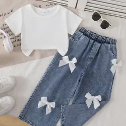 Conjunto de pantalones vaqueros con lazo