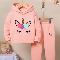 Conjunto de Sudadera con Capucha y Pantalones Jogger con Estampado de Unicornio