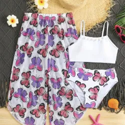 Conjunto de trajes de baño con estampado de mariposas para niña