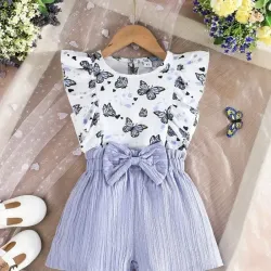 Conjunto de Verano Sin Mangas con Estampado de Mariposas 