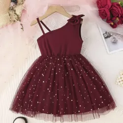 Encantador Vestido de Verano sin Mangas en Color Granate para Niñas con Detalle de Lazo 