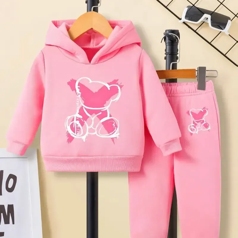 sudadera con capucha de oso de dibujos animados y pantalones de cintura elástica