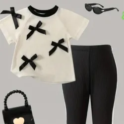 Top de Puntos con Nudo Mriposa y Pantalones Acampanados