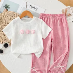 Top mangas corta con Pantalon de pierna Ancha