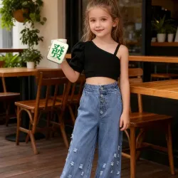 Top y jeans Desgastado Holgados