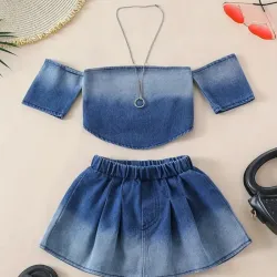 Traje de mezclilla para niñas, traje casual de mezclilla