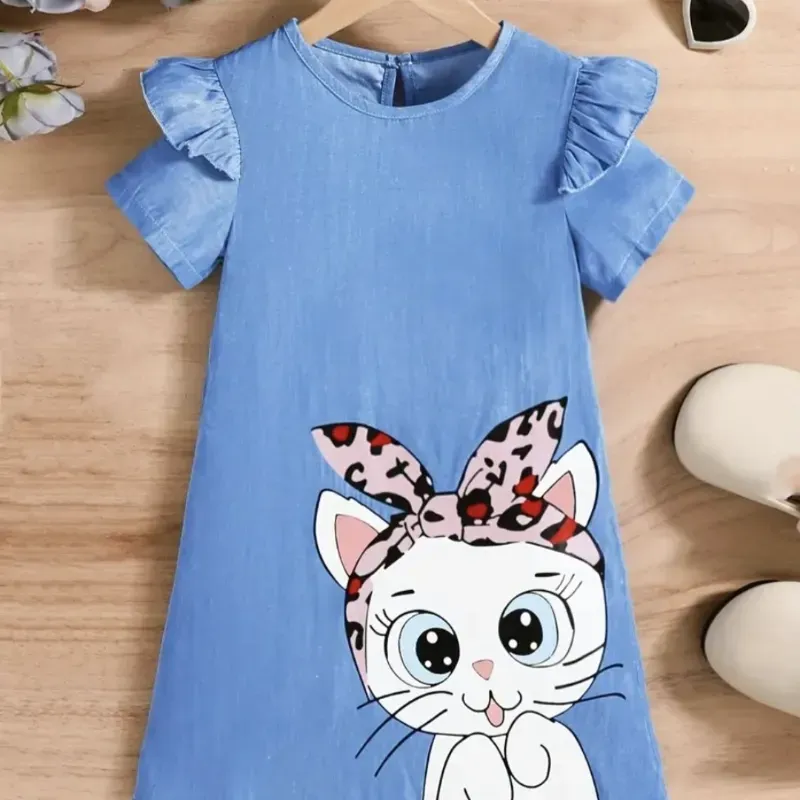 Vestido Azul con dibujo de gato