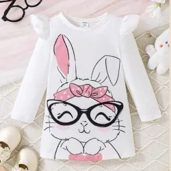 Vestido Blanco de Conejito con  Bordes Volantes