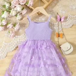 Vestido con tirantes acanalados y tul de mariposa