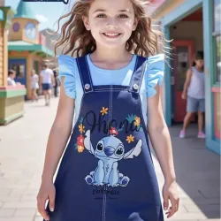 Vestido Corto de Manga Corta con Estampado Digital y Patrón Clásico de Dibujos 