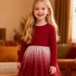 Vestido de malla Con Cintura Recogida y Estampado de Estrellas