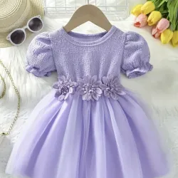 Vestido de Malla Jacquard con Flores de Lavanda