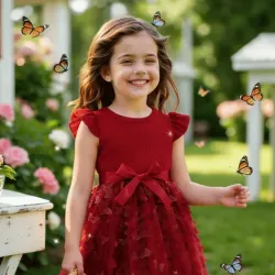 vestido de princesa para fiesta de cumpleaños, San Valentín o Año Nuevo, falda mullida de malla con lazo y mariposas, manga corta