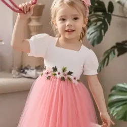 Vestido de Verano para Niñas con Cuello Cuadrado