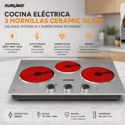 Cocina Eléctrica de 3 Hornillas Ceramic Glass 🔥
