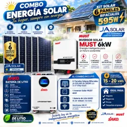 Combo  Inversor must de 6 kwh Batería Sako de 15 kwh  6 Paneles 495 w Solar Bifacial