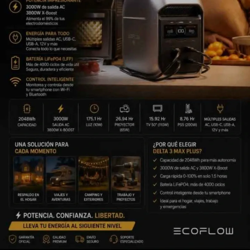 Ecoflow Delta 3 Max Plus* 🔋 *Capacidad*: 2048 Wh