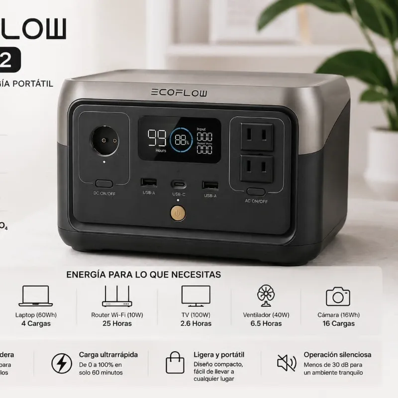 EcoFlow RIVER 2:  🔋 Capacidad de 256 Wh.