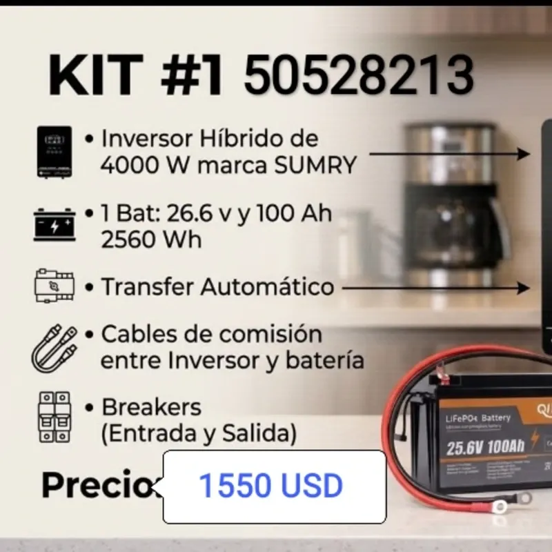 ⚡️ Kit #1: Total 2560 w/h Con posibilidad de poner 4 paneles de 500 w/h ( OJO no trae paneles)