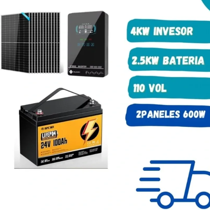 ☀️Kit de 4 kw SOLO 110 vol más 2 Paneles solares bifaciales 600 Wats