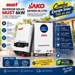 Kit inversor Must de 6kwh 110v y 220v  Batería Sako de 15kwh