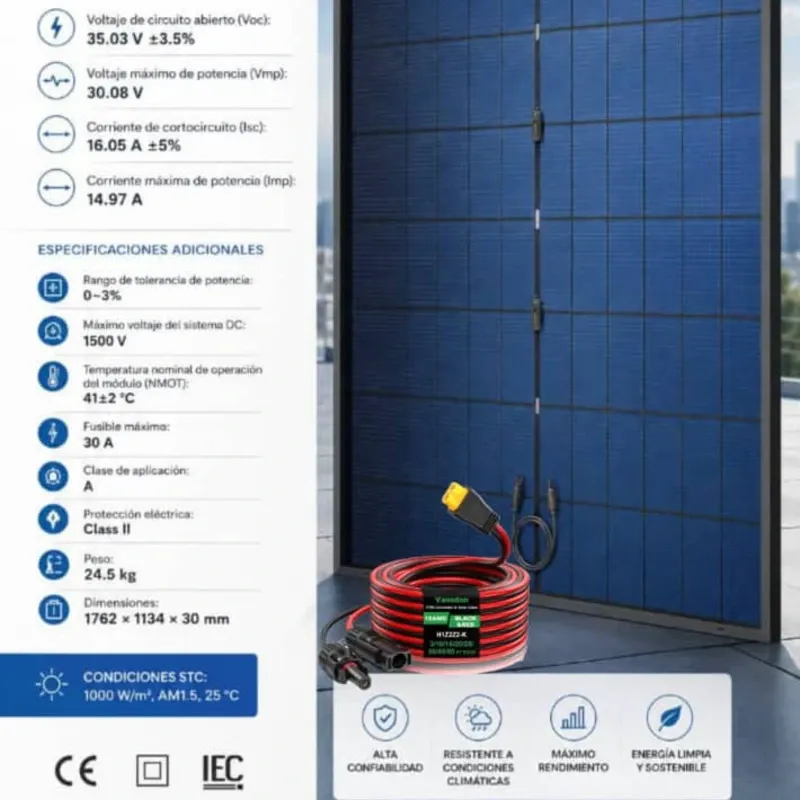 Panel de 450w MESSI Cable 10 metros para paneles solares