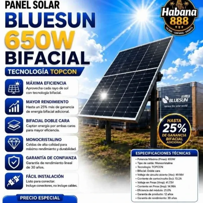 🔋 Panel Solar BLUESUN 650W TOPCon Bifacial
