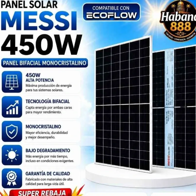 🔋 Panel Solar MESSI 450W Bifacial compatible con Ecoflow