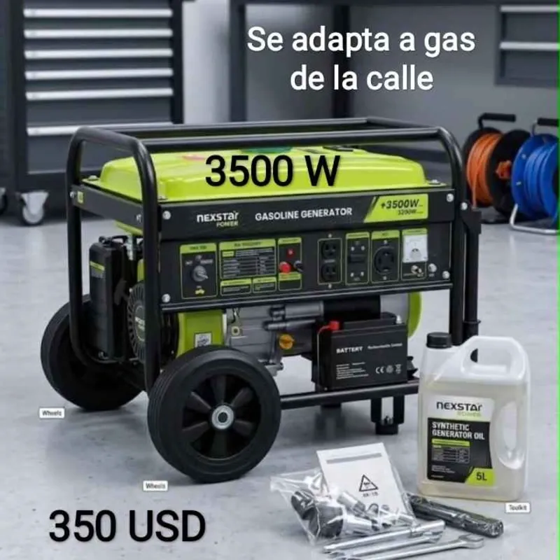 Planta eléctrica 3500 w con motor de arranque, adaptable a gas de la calle