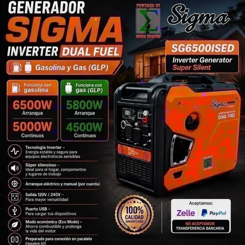 PLANTA ELÉCTRICA SIGMA Inverter 6500W pico y 5000W continuos*