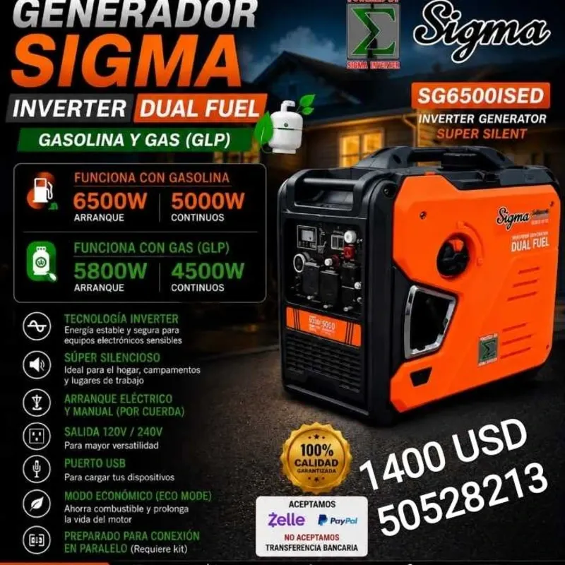 Planta eléctrica SIGMA invertir (silenciosa) dual fuel 6500 w