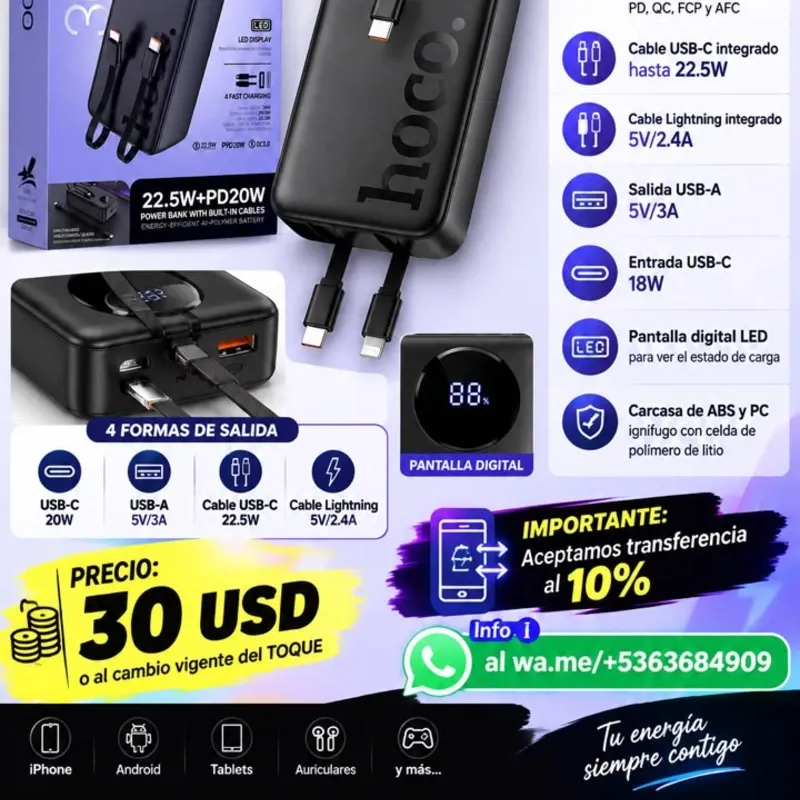 Powerbanck Hoco J132B 30,000 mAh (111 Wh),