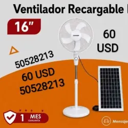 Ventilador recargable 16" con pedestal y panel incluído