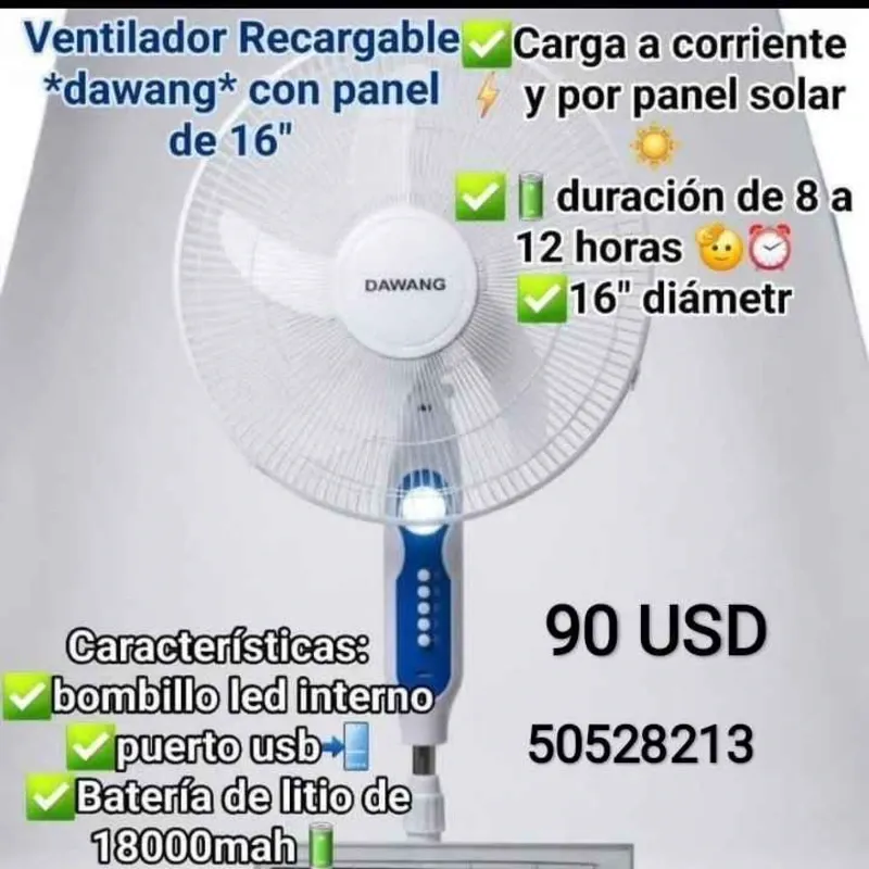 Ventilador Recargable Dawang con panel solar