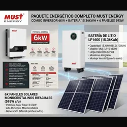 kit de inversor de 6 kwh must  Bateria de 15 kwh must  6 paneles bifaciales