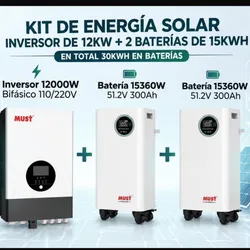 Kit Must de 12kw Inversor Bifácifo con 30 kwh de respaldo  con 🚗 incluído