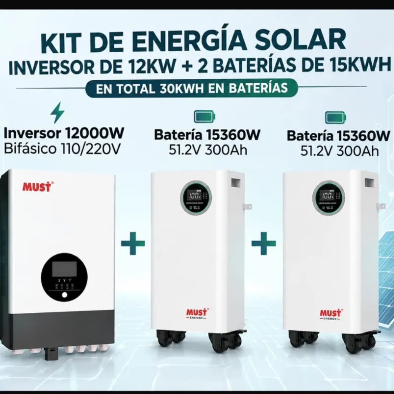 Kit Must de 12kw Inversor Bifácifo con 30 kwh de respaldo con đźš— incluĂdo
