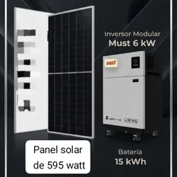 ☀️ Kit Solar  MUST(todo en uno)  6 kW + Batería 15 kWh + 5 Paneles de 595 W